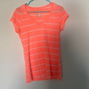 Women's No Boundaries Large Orange and White Summer Short Sleeve Shirt